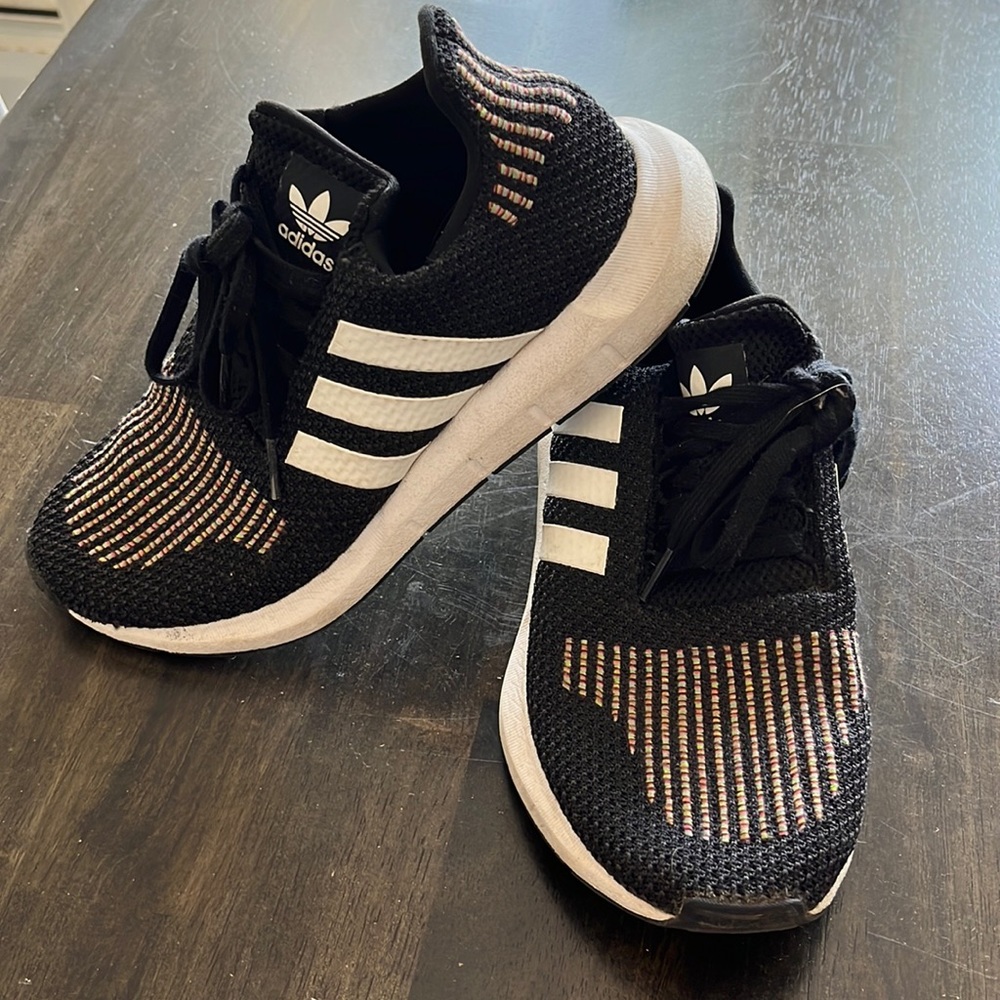 Adidas Black & Rainbow Stitch Sneakers